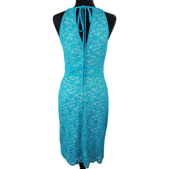 NWOT NIGHT WAY teal Floral Lace Sheath Mini Dress Women Size 10 - Picture 12 of 12